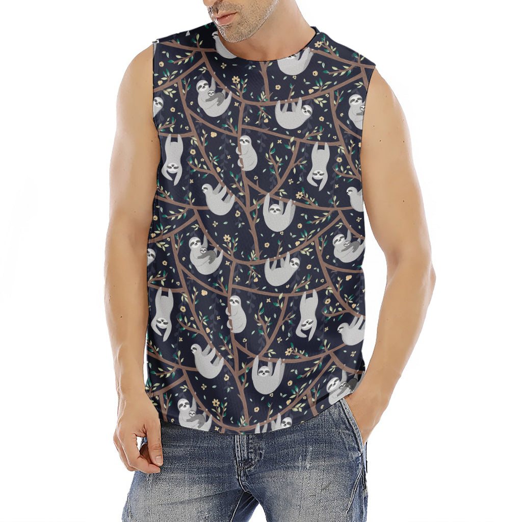 Sloth Family Pattern Print Men's Fitness Tank Top