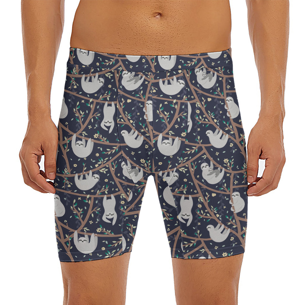 Sloth Family Pattern Print Men's Long Boxer Briefs