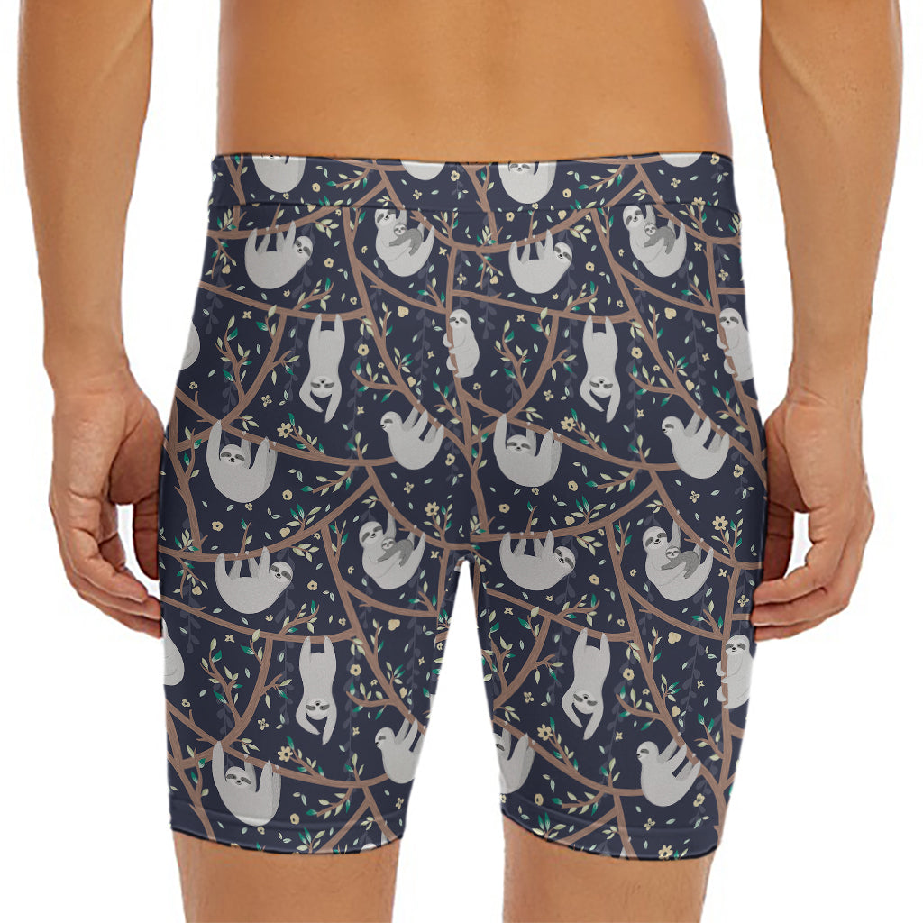 Sloth Family Pattern Print Men's Long Boxer Briefs