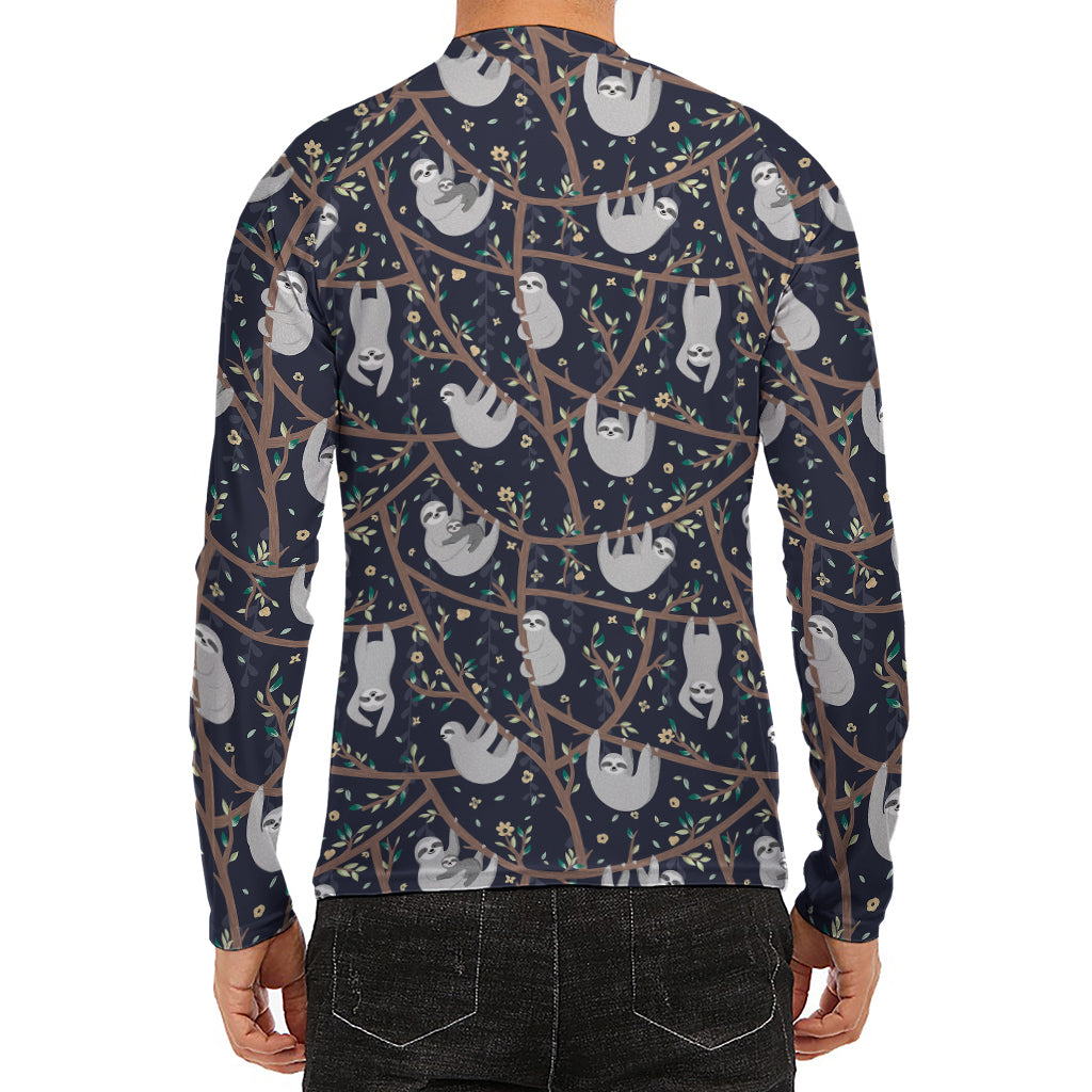 Sloth Family Pattern Print Men's Long Sleeve Rash Guard