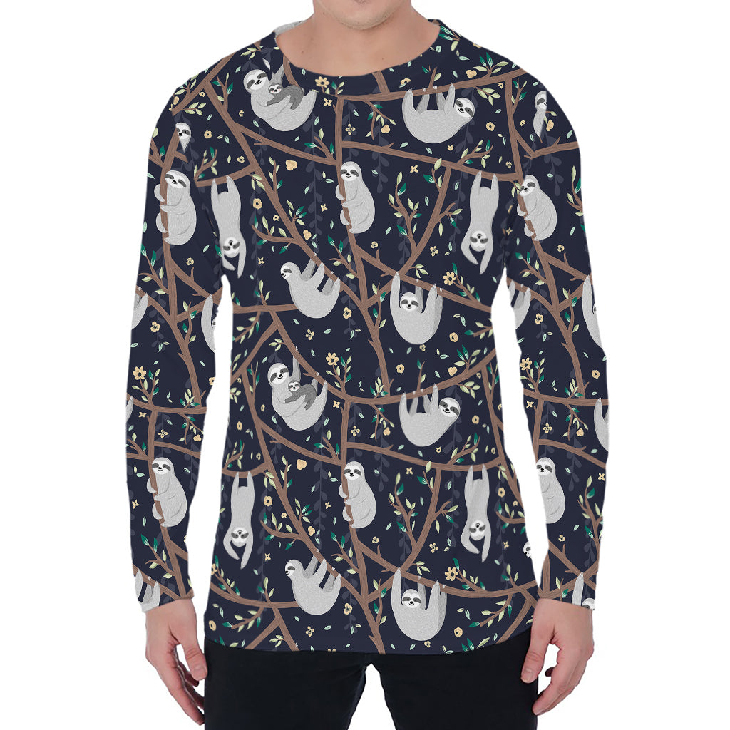 Sloth Family Pattern Print Men's Long Sleeve T-Shirt