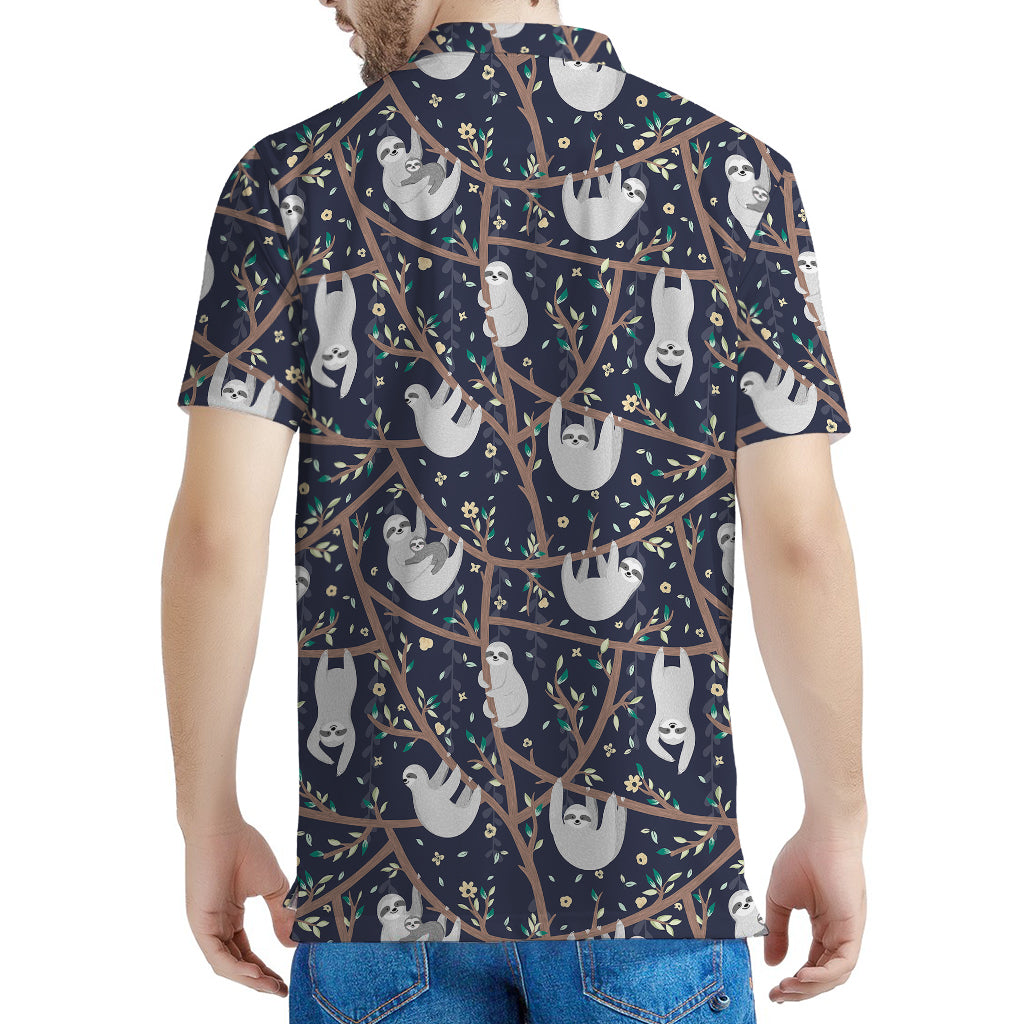 Sloth Family Pattern Print Men's Polo Shirt