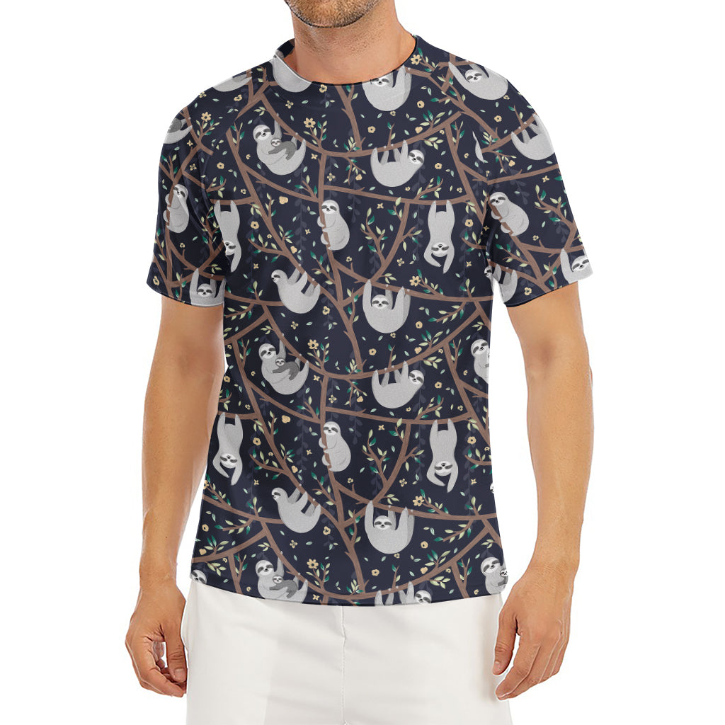 Sloth Family Pattern Print Men's Short Sleeve Rash Guard