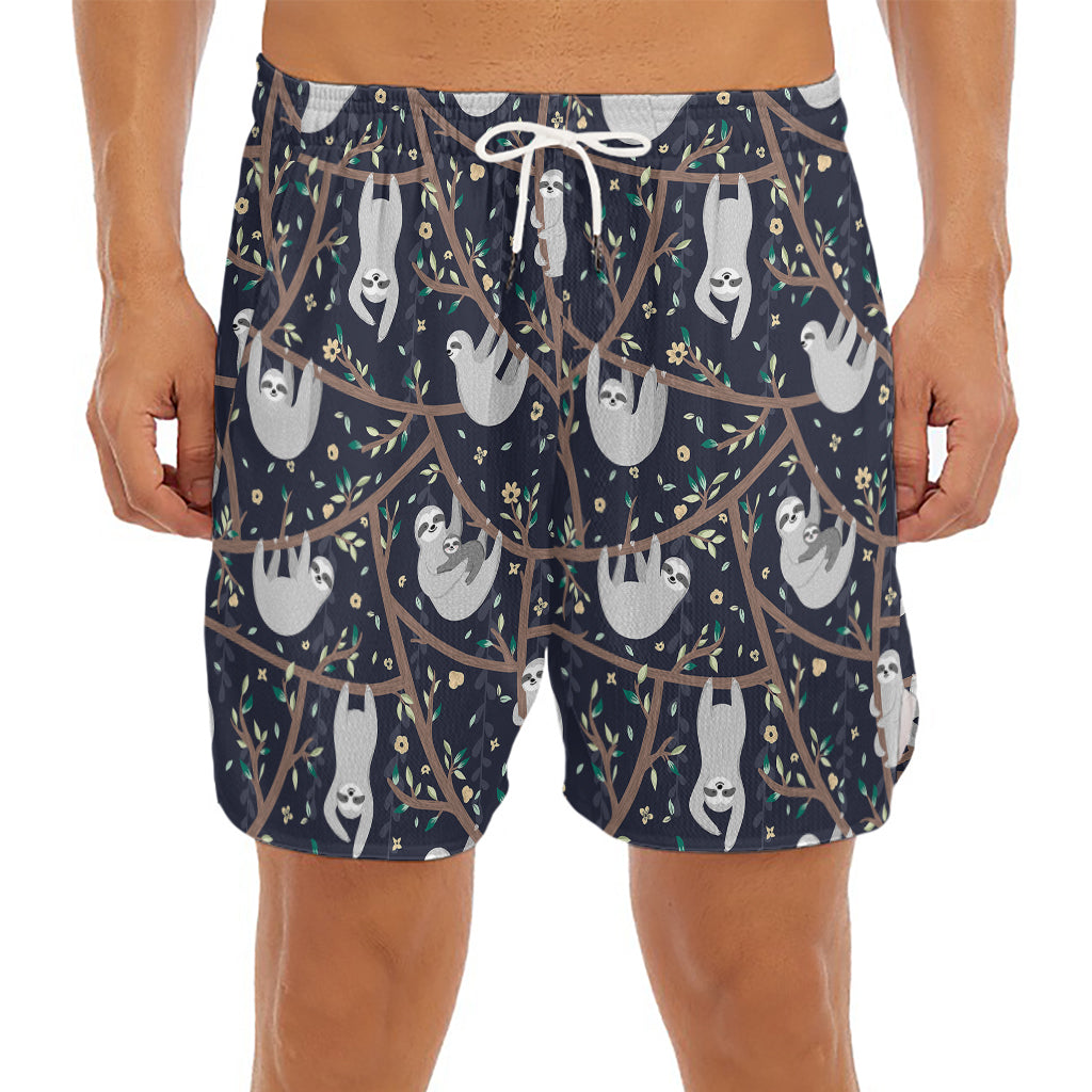 Sloth Family Pattern Print Men's Split Running Shorts