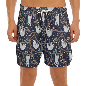 Sloth Family Pattern Print Men's Split Running Shorts