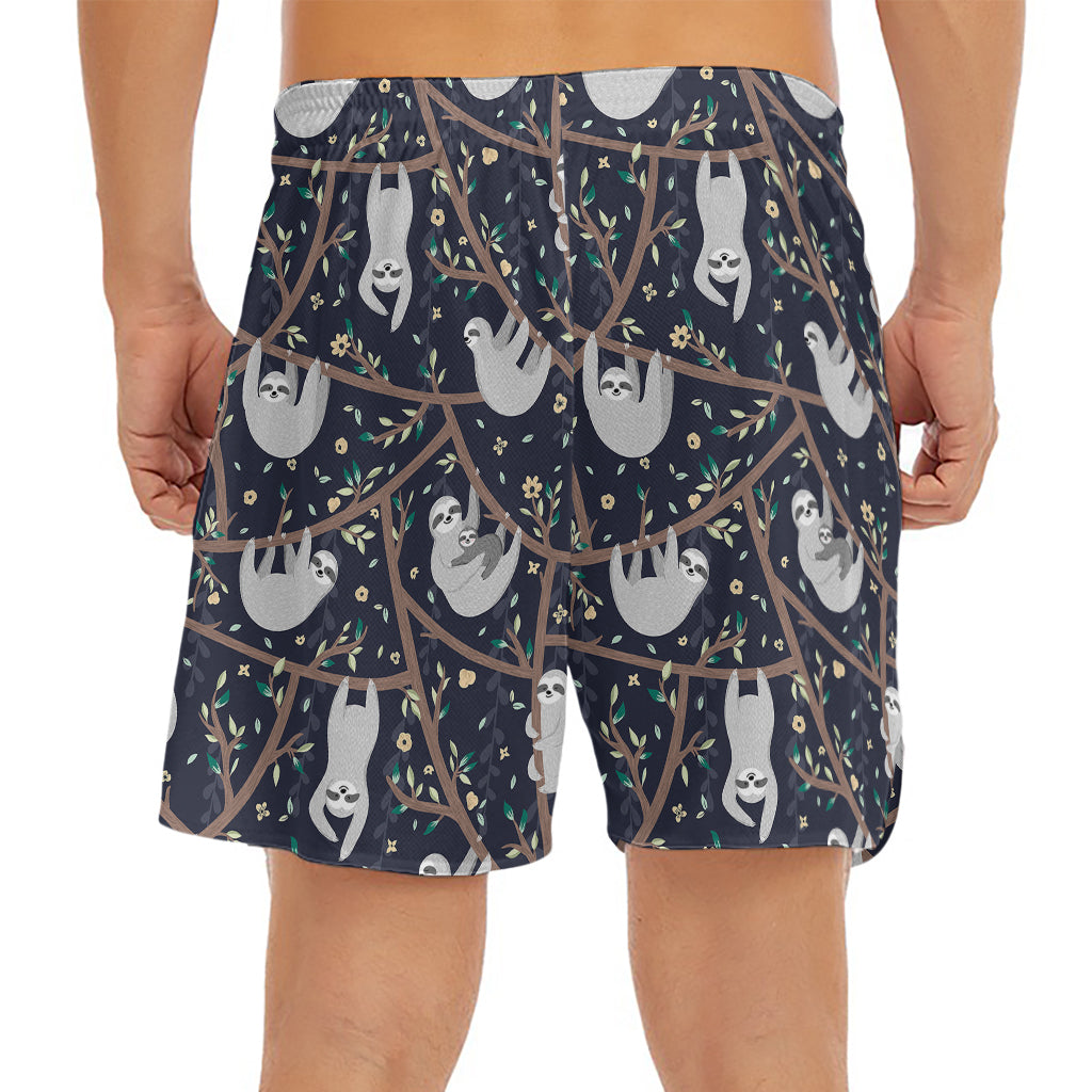 Sloth Family Pattern Print Men's Split Running Shorts