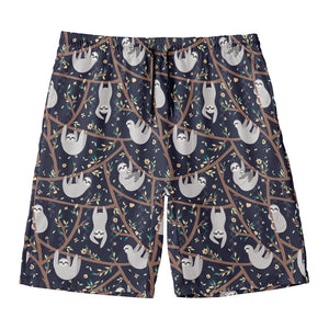 Sloth Family Pattern Print Men's Swim Trunks