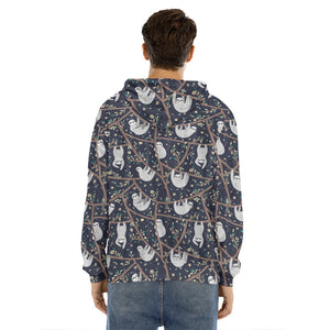 Sloth Family Pattern Print Men's Velvet Pullover Hoodie