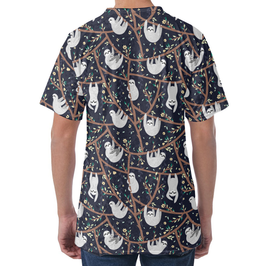 Sloth Family Pattern Print Men's Velvet T-Shirt