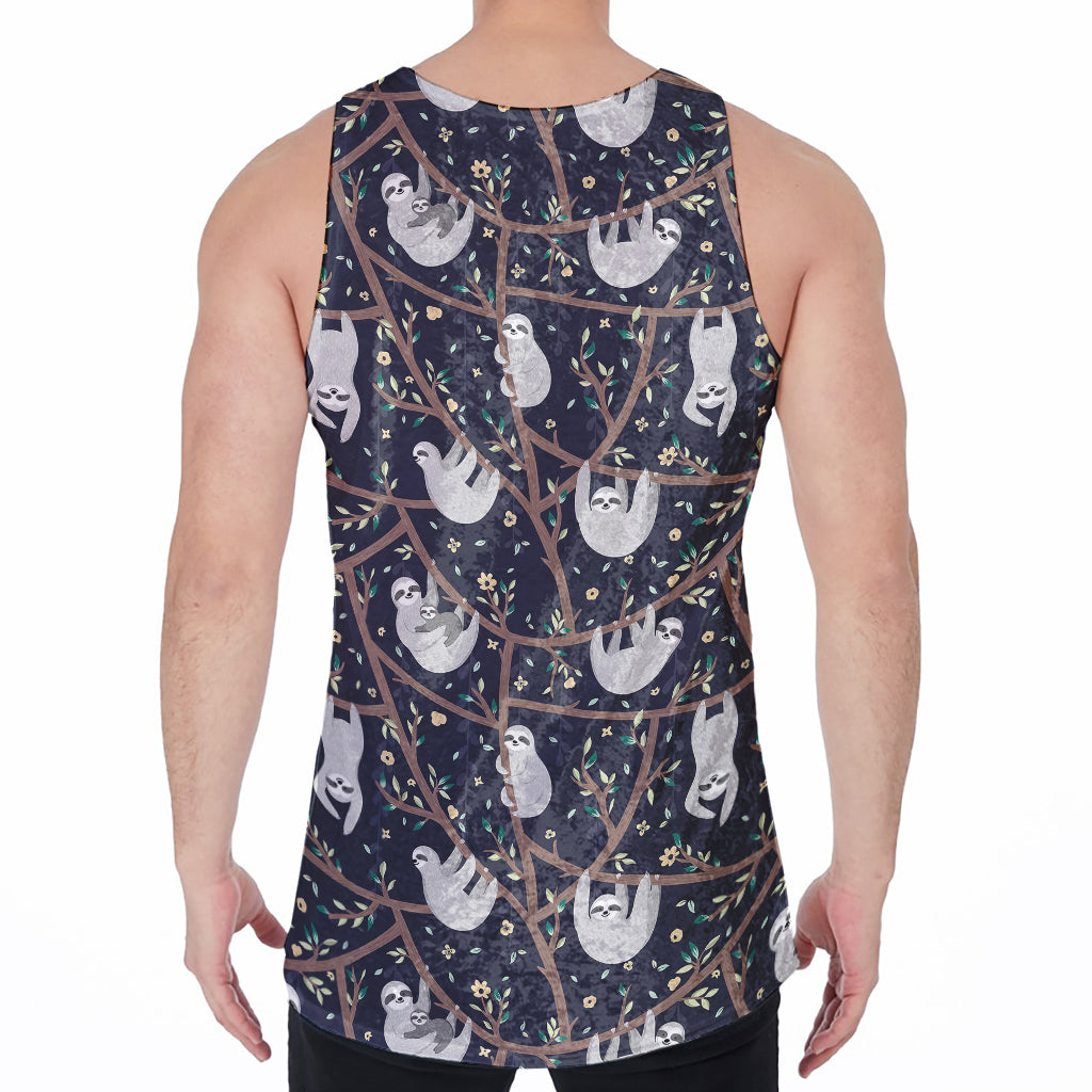 Sloth Family Pattern Print Men's Velvet Tank Top