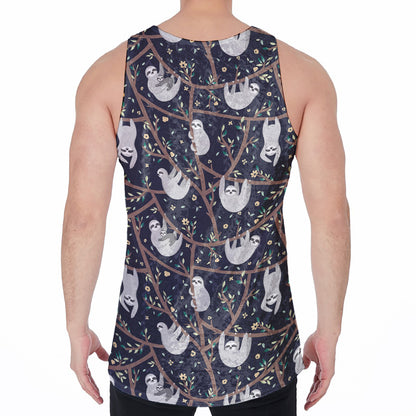 Sloth Family Pattern Print Men's Velvet Tank Top