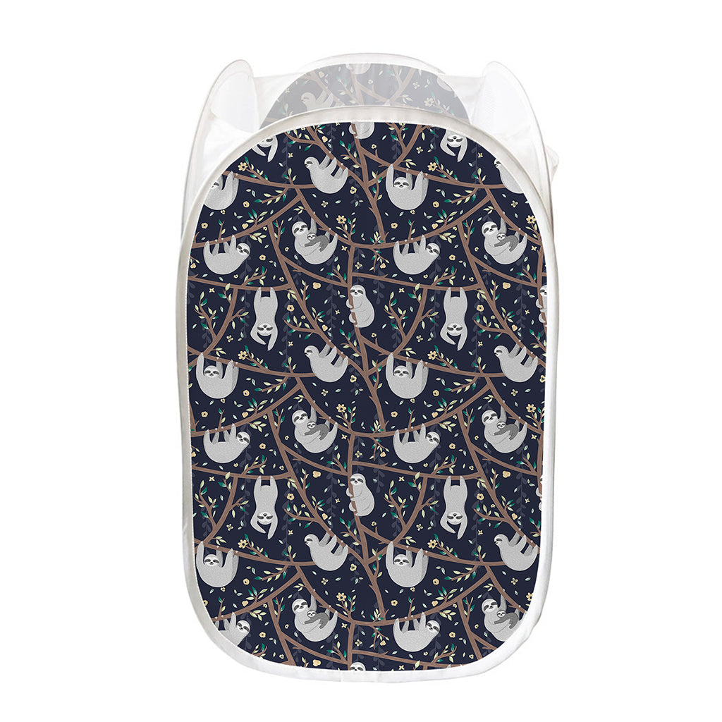 Sloth Family Pattern Print Mesh Laundry Hamper