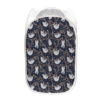 Sloth Family Pattern Print Mesh Laundry Hamper