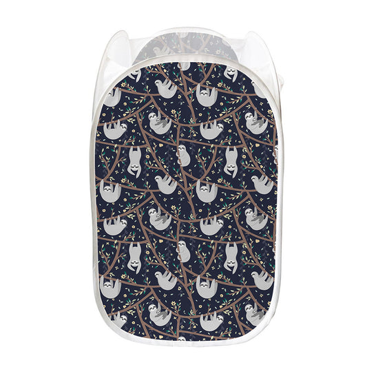 Sloth Family Pattern Print Mesh Laundry Hamper