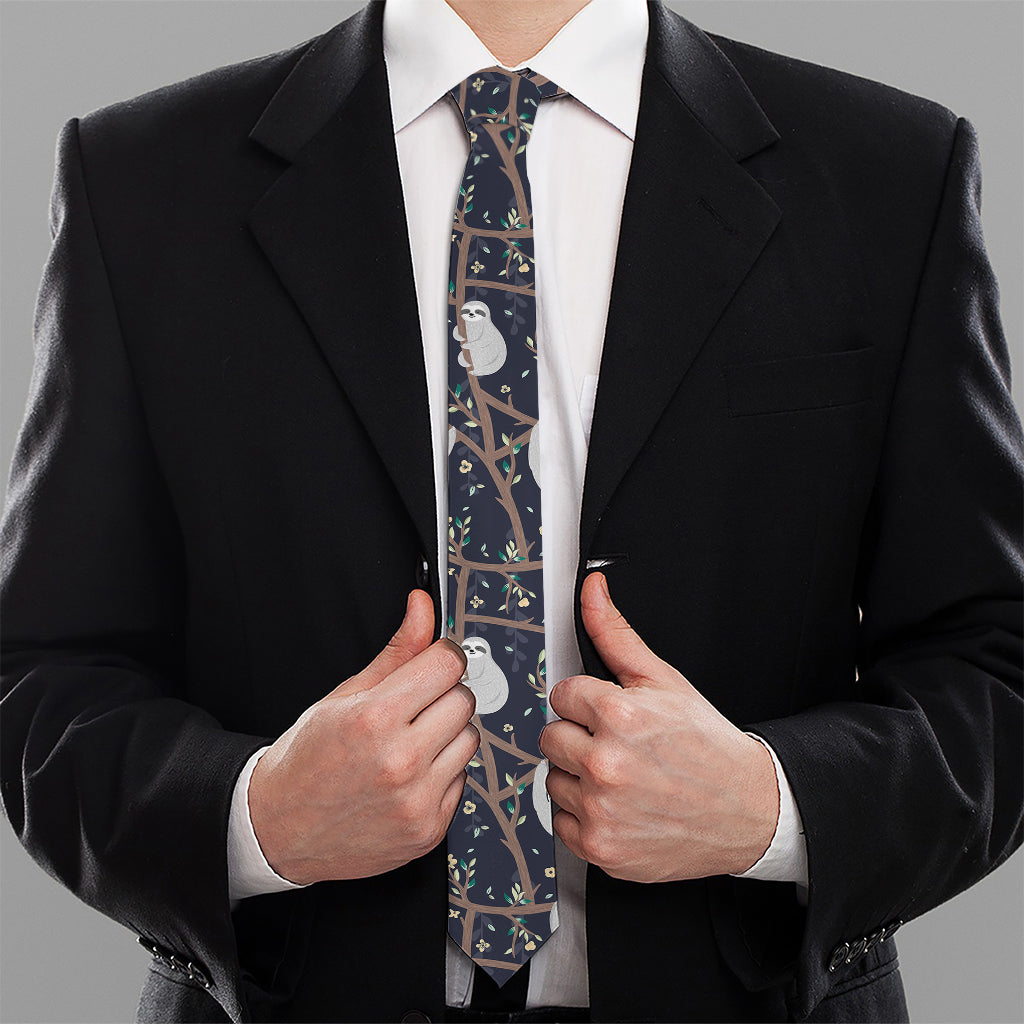 Sloth Family Pattern Print Necktie