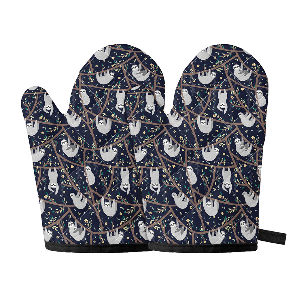 Sloth Family Pattern Print Oven Mitts