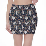 Sloth Family Pattern Print Pencil Mini Skirt