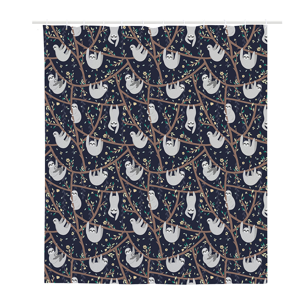 Sloth Family Pattern Print Polyester Shower Curtain