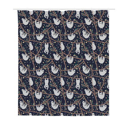 Sloth Family Pattern Print Polyester Shower Curtain