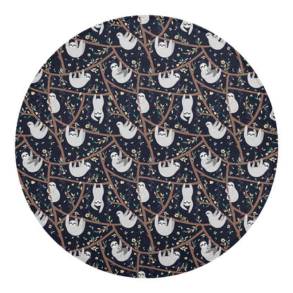 Sloth Family Pattern Print Round Blanket