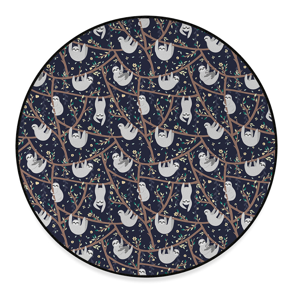 Sloth Family Pattern Print Round Floor Mat