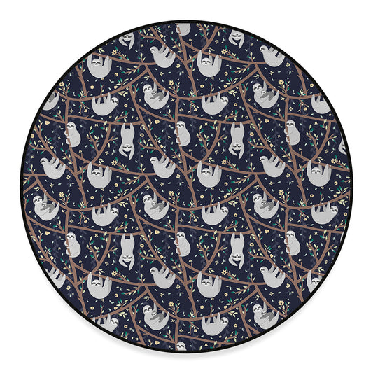 Sloth Family Pattern Print Round Floor Mat