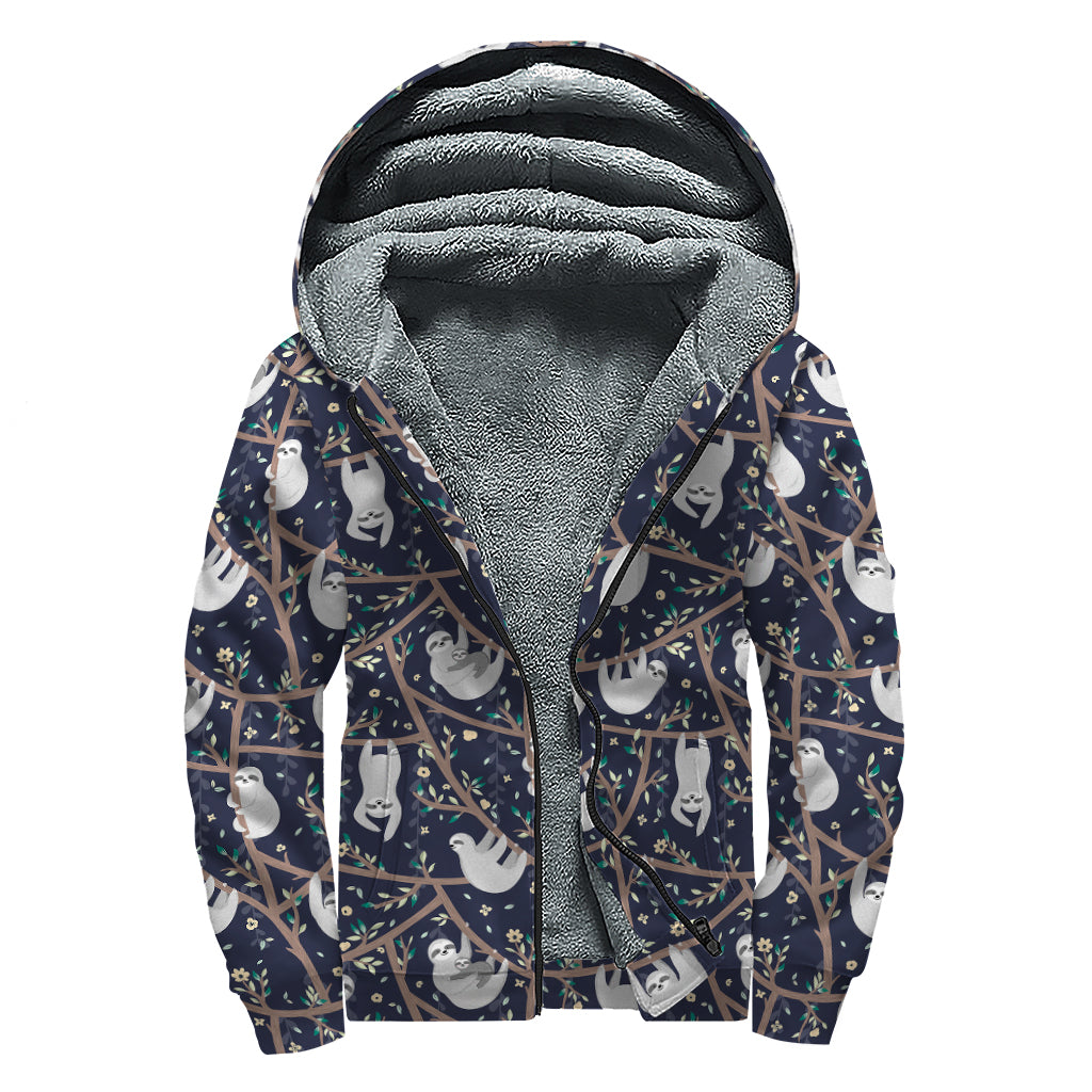 Sloth Family Pattern Print Sherpa Lined Zip Up Hoodie