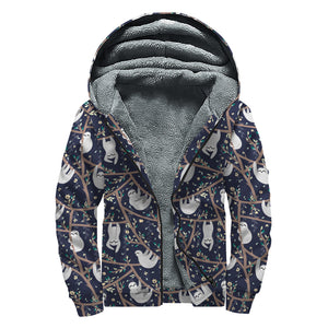 Sloth Family Pattern Print Sherpa Lined Zip Up Hoodie