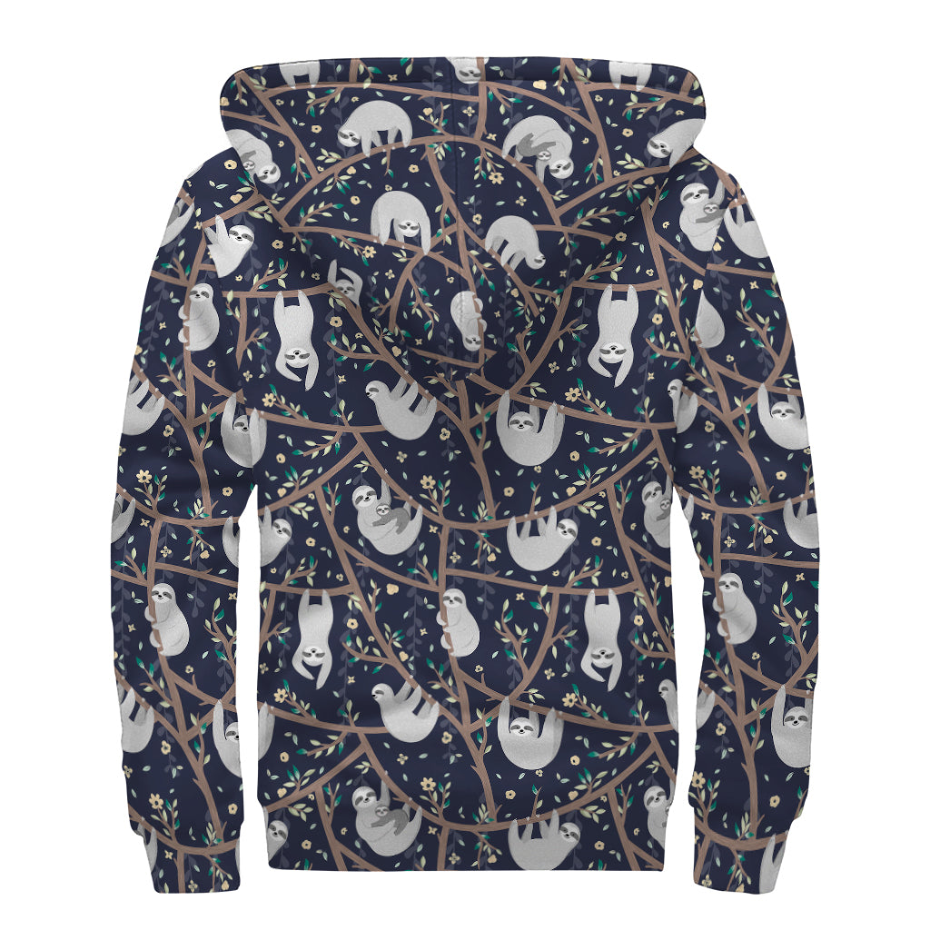 Sloth Family Pattern Print Sherpa Lined Zip Up Hoodie