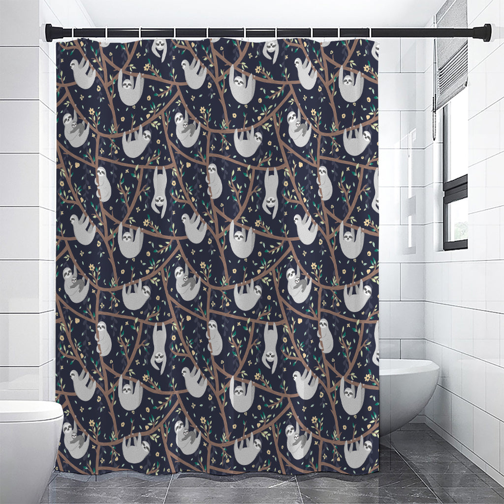 Sloth Family Pattern Print Shower Curtain