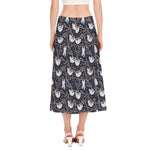 Sloth Family Pattern Print Side Slit Midi Skirt