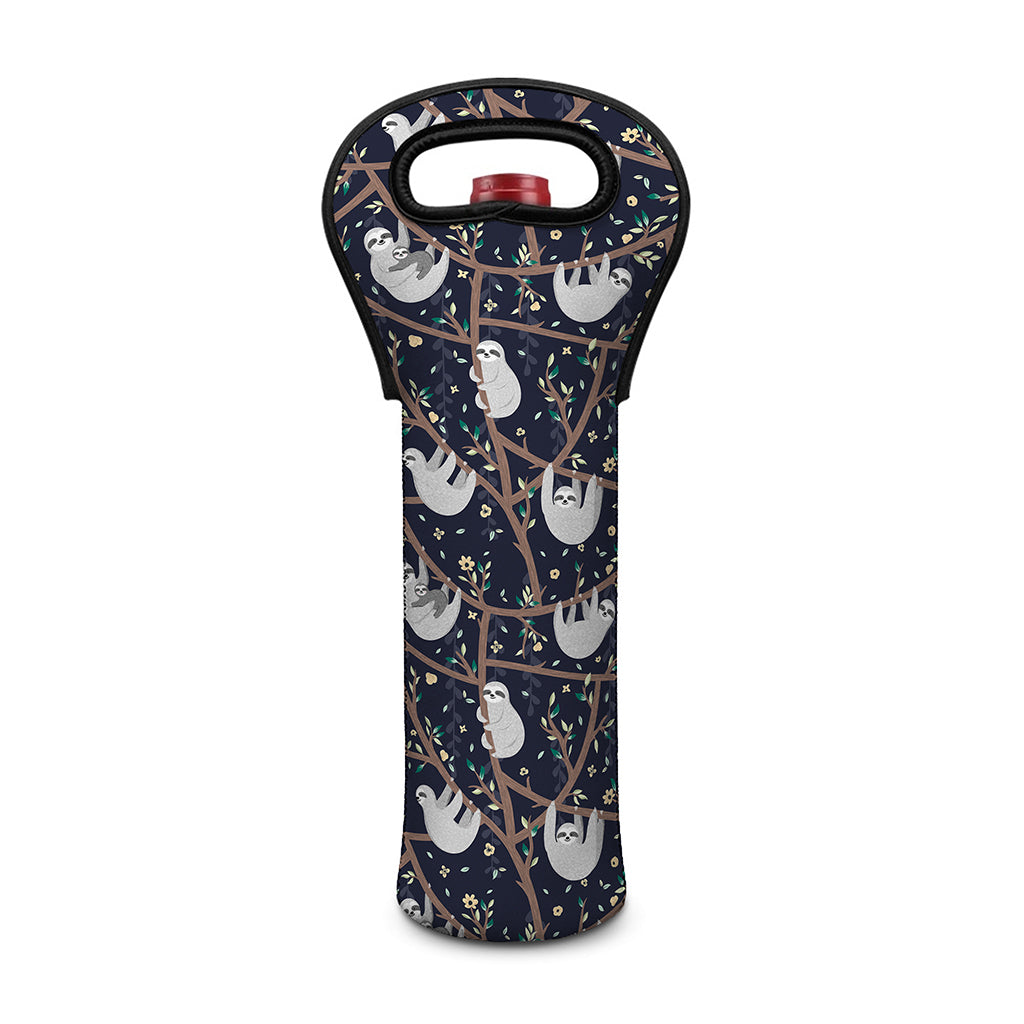 Sloth Family Pattern Print Single Neoprene Wine Tote