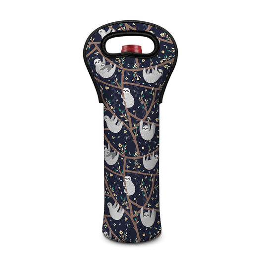 Sloth Family Pattern Print Single Neoprene Wine Tote