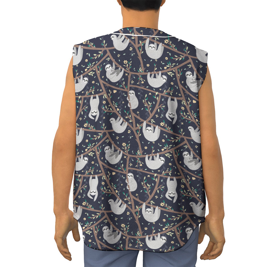 Sloth Family Pattern Print Sleeveless Baseball Jersey