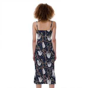 Sloth Family Pattern Print Slim Fit Midi Cami Dress