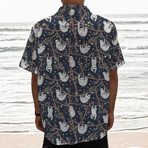 Sloth Family Pattern Print Textured Short Sleeve Shirt