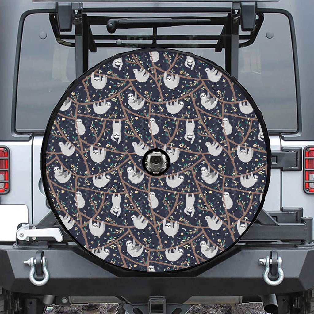 Sloth Family Pattern Print Tire Cover With Camera Hole