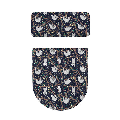 Sloth Family Pattern Print Toilet Lid And Tank Cover Set
