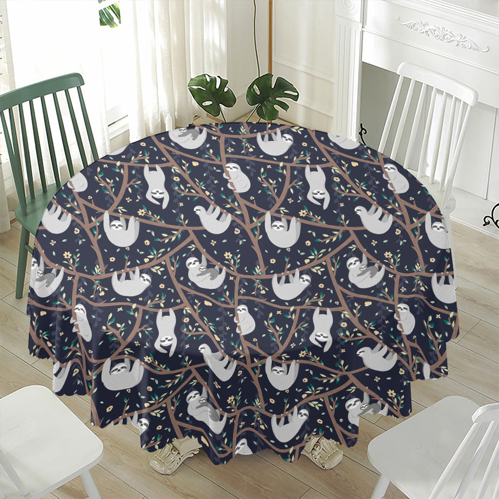 Sloth Family Pattern Print Waterproof Round Tablecloth