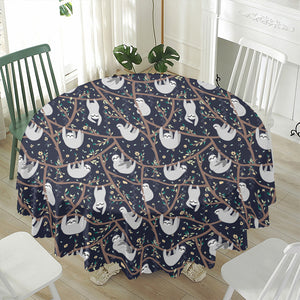 Sloth Family Pattern Print Waterproof Round Tablecloth