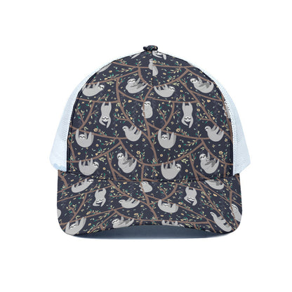 Sloth Family Pattern Print White Mesh Trucker Cap