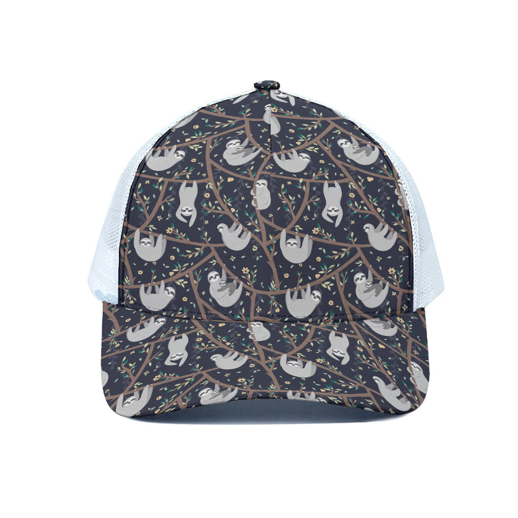 Sloth Family Pattern Print White Mesh Trucker Cap