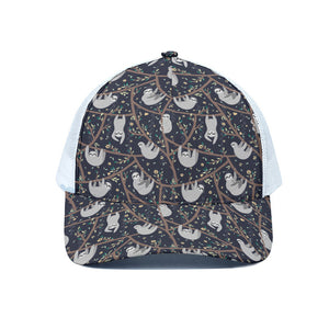 Sloth Family Pattern Print White Mesh Trucker Cap