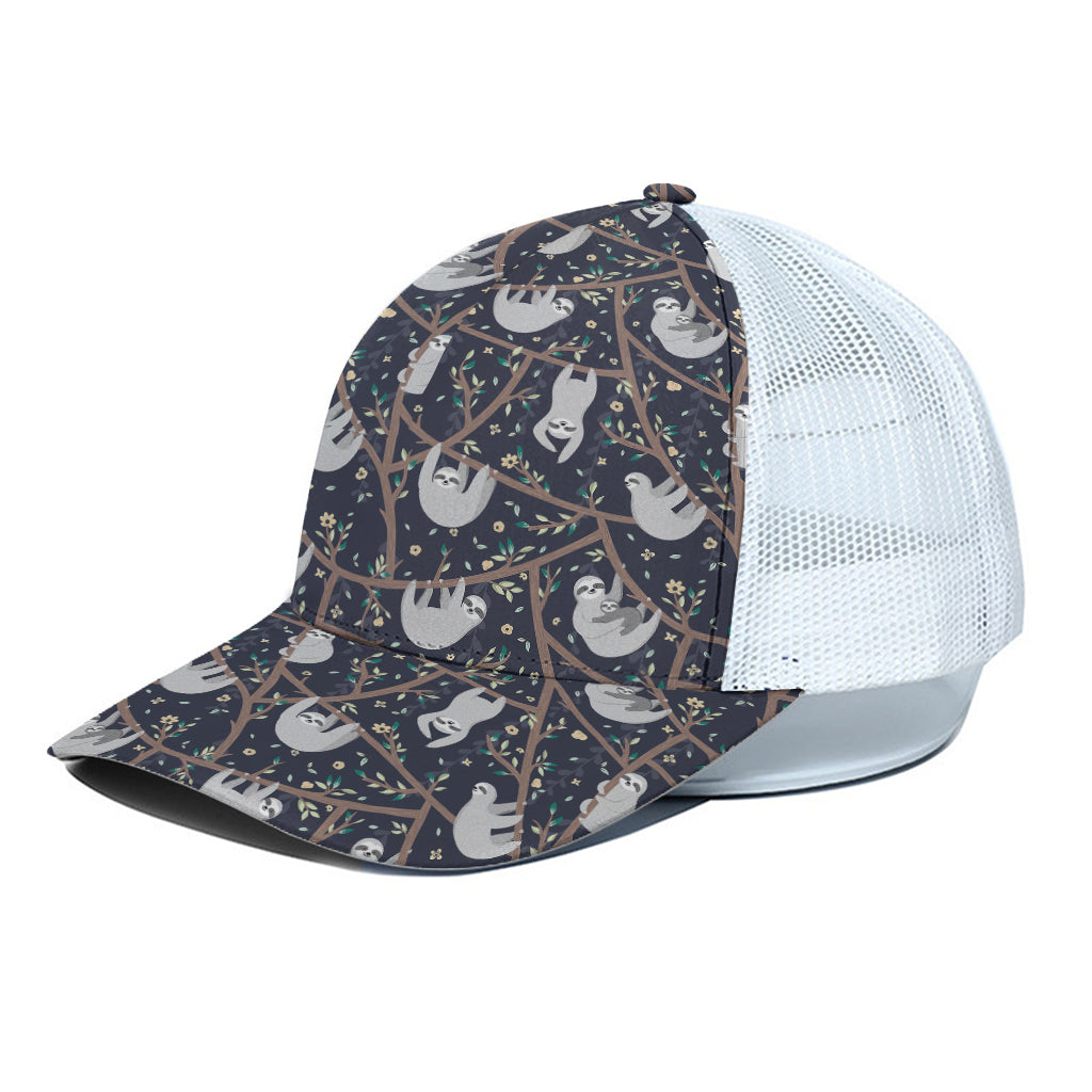 Sloth Family Pattern Print White Mesh Trucker Cap