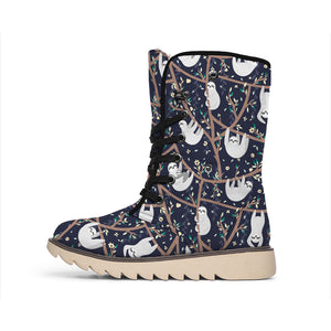 Sloth Family Pattern Print Winter Boots