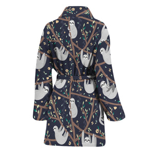 Sloth Family Pattern Print Women's Bathrobe