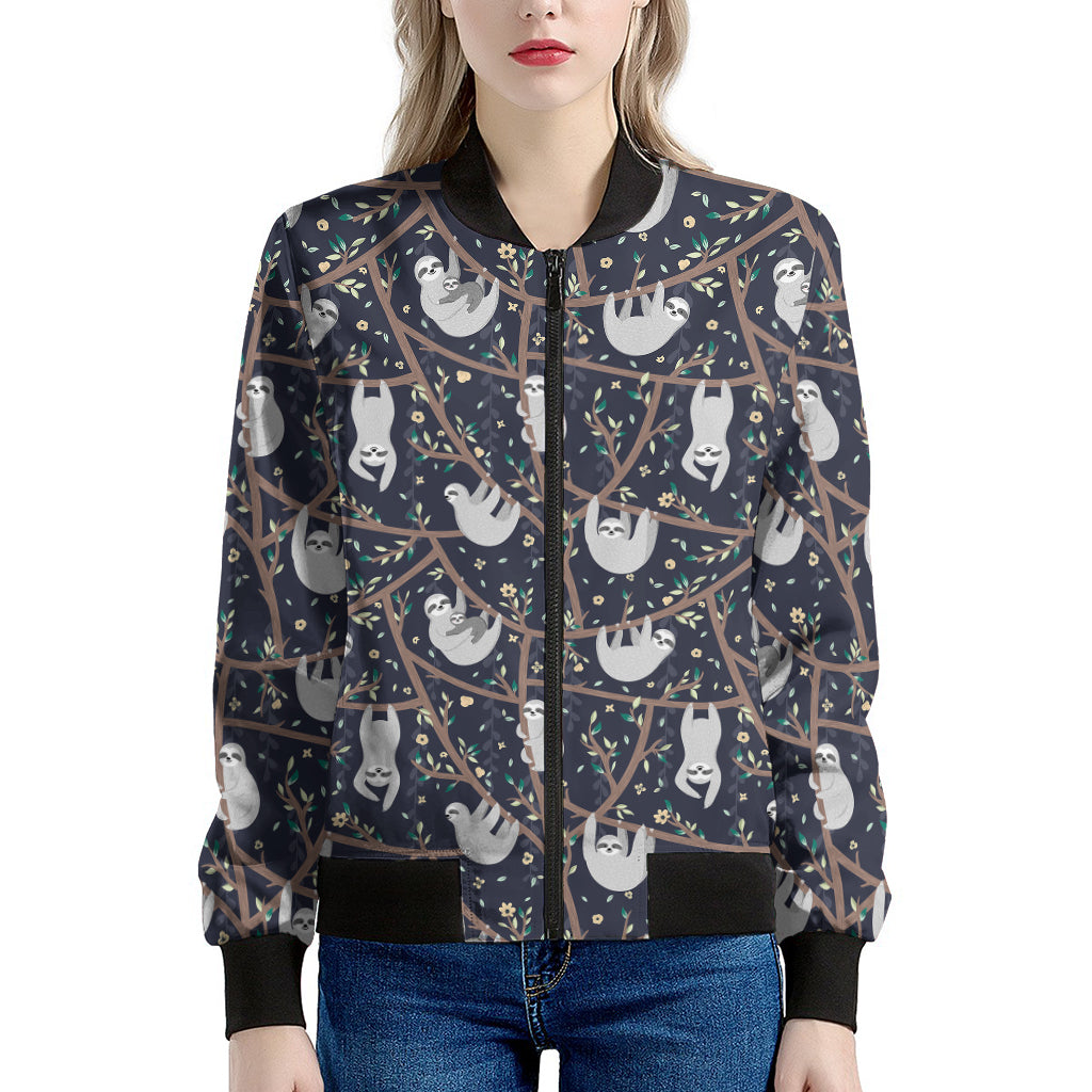 Sloth Family Pattern Print Women's Bomber Jacket