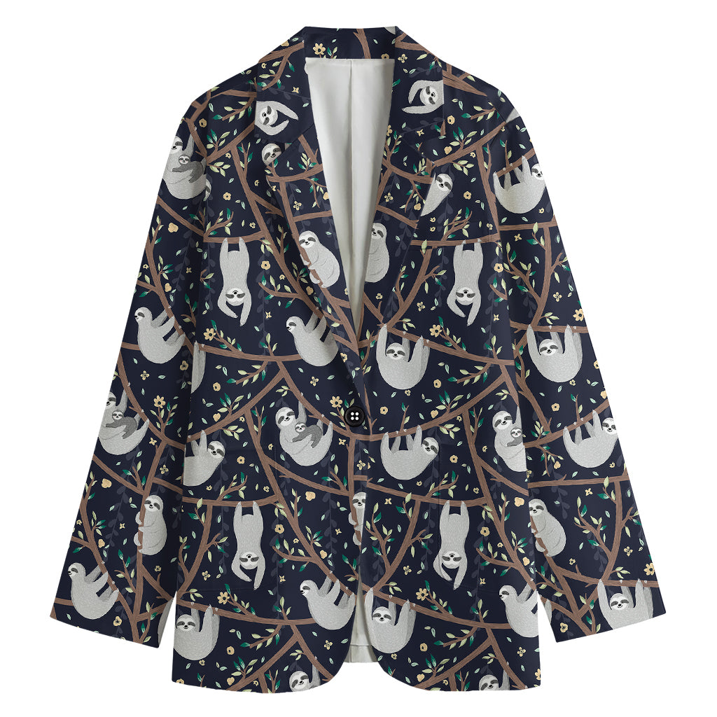 Sloth Family Pattern Print Women's Cotton Blazer