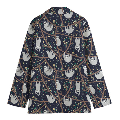 Sloth Family Pattern Print Women's Cotton Blazer