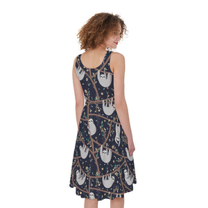 Sloth Family Pattern Print Women's Sleeveless Dress